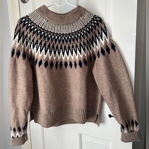 H&M Brown and Black Fair Isle Crew Neck Sweater